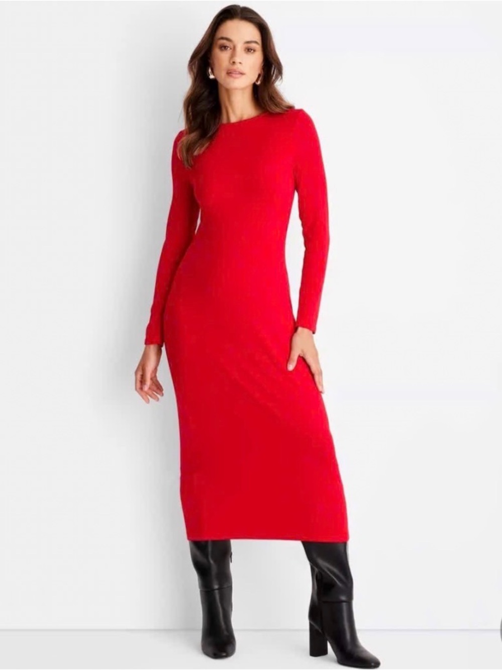 A New Day Woman’s Long Sleeve Body con Red Dress Size Small